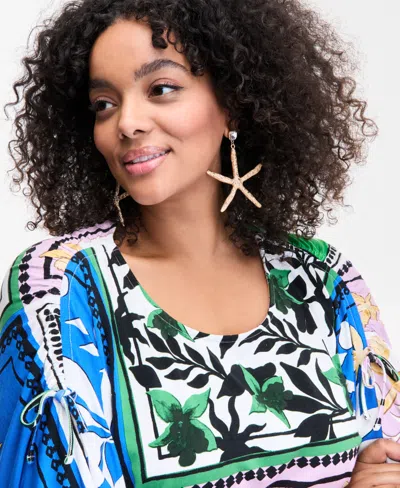 Inc International Concepts Plus Size Mixed-print Side-ruched Top, Exclusively At Macy's In Multi