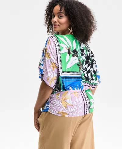 Inc International Concepts Plus Size Mixed-print Side-ruched Top, Exclusively At Macy's In Multi