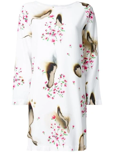 Shop Moschino Burned Effect Floral Dress In White
