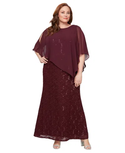 Sl Fashions Plus Size Beaded Popover Gown In Burgundy