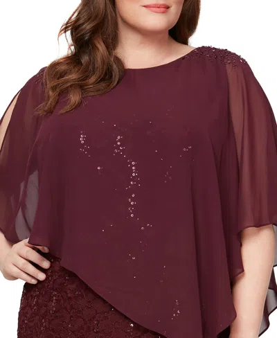 Sl Fashions Plus Size Beaded Popover Gown In Burgundy