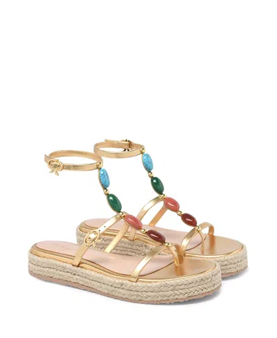 Gianvito Rossi Shanti Embellished Metallic Leather Platform Sandals In Gold