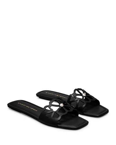 Stuart Weitzman Jasmine Leather Cutout Flat Slide Sandals In Black