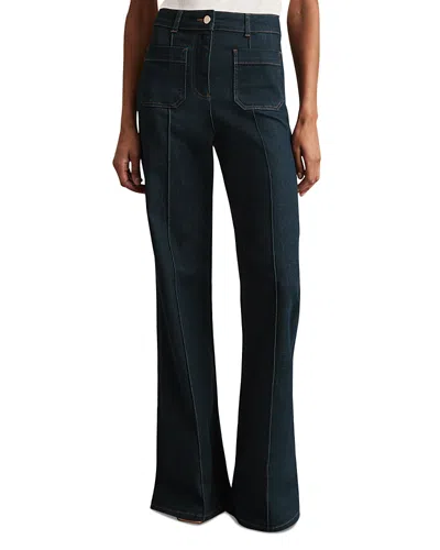 Reiss Petites Sakura Patch Pocket High Rise Flare Jeans In Dark Blue In Black