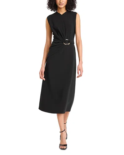 Luxely Ruched Midi Dress In Black