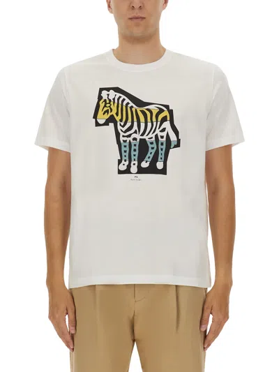 Ps By Paul Smith Ps Paul Smith Zebra Print Cotton T-shirt In White