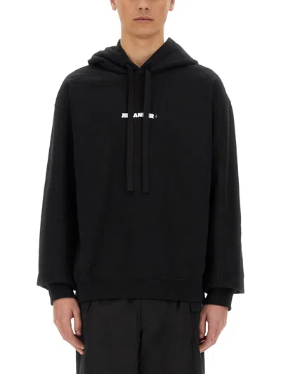 Jil Sander Logo Cotton Hoodie In Black