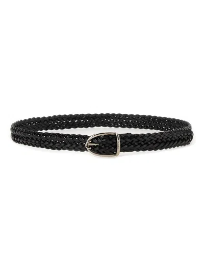 Tom Ford Angled Buckle Woven Leather Belt In Black