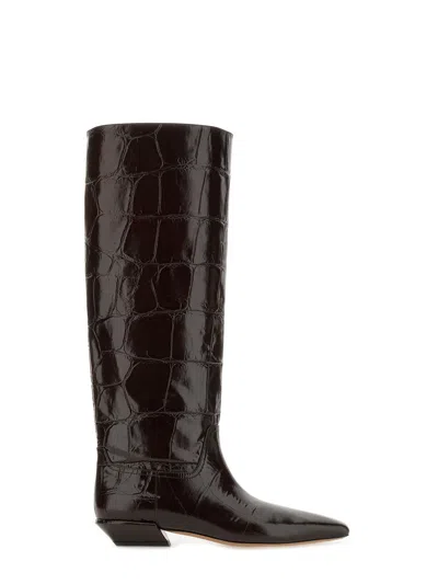 Paris Texas Boots In Ebony Croco-embossed Leather In Brown
