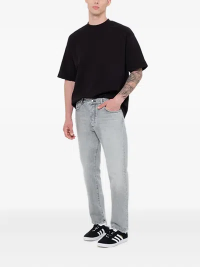 Icon Denim Grey Pants With Belt Loops And Rear Logo Patch In Denim Man In Blue