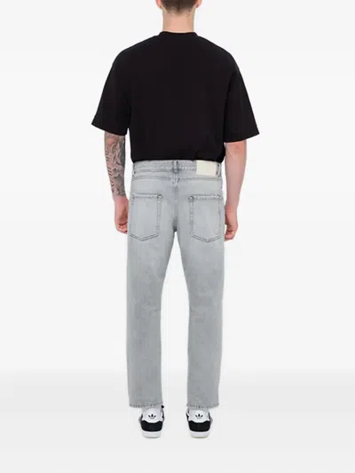Icon Denim Grey Pants With Belt Loops And Rear Logo Patch In Denim Man In Blue