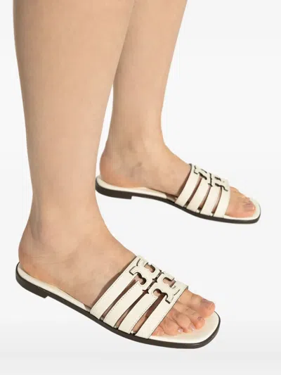 Tory Burch Ines Strappy Leather Flat Sandals In White