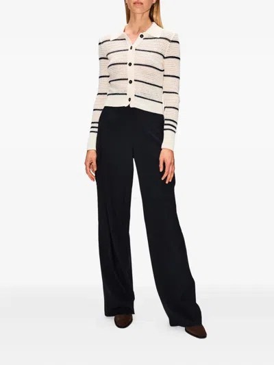 Frame Striped Crocheted Cotton-blend Cardigan In Neutral