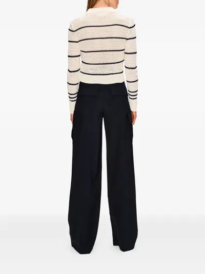 Frame Striped Crocheted Cotton-blend Cardigan In Neutral