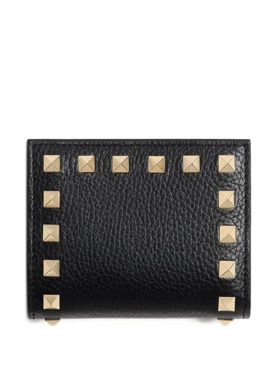 Valentino Garavani Rockstud Grainy Leather Flap Wallet Accessories In Black
