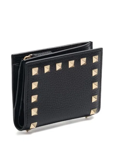 Valentino Garavani Rockstud Grainy Leather Flap Wallet Accessories In Black