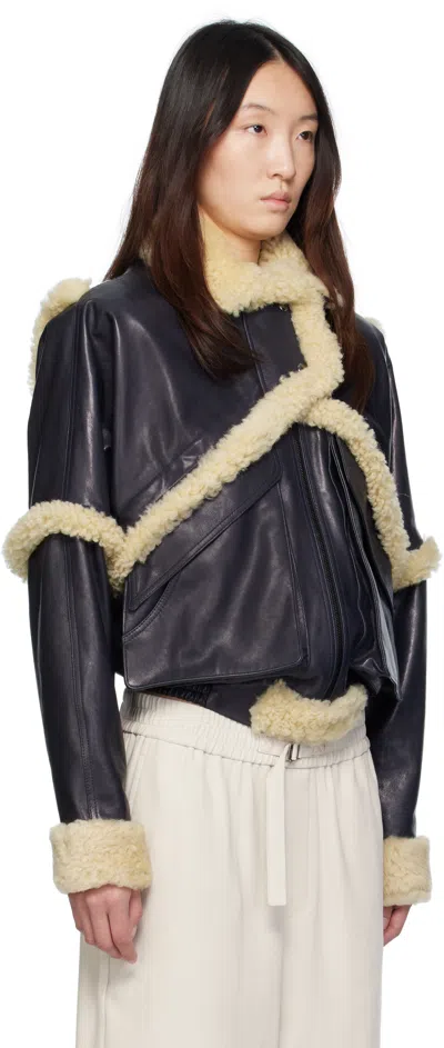 Magda Butrym Leather Jacket With Unique Fur Insert