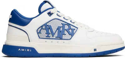 Amiri White And Blue Low Top Sneakers With Contrasting Logo Lettering In Cotton Man In White Blue