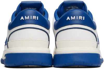 Amiri White And Blue Low Top Sneakers With Contrasting Logo Lettering In Cotton Man In White Blue