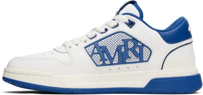 Amiri White And Blue Low Top Sneakers With Contrasting Logo Lettering In Cotton Man In White Blue