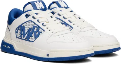 Amiri White And Blue Low Top Sneakers With Contrasting Logo Lettering In Cotton Man In White Blue