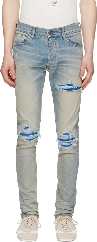 Amiri Mx1 Leather-panelled Distressed Jeans In Blue | ModeSens