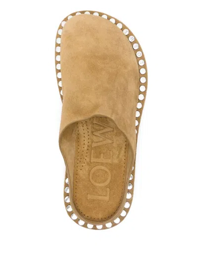 Loewe Rivet Suede Mules In Orange