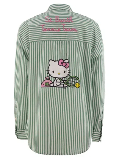 Mc2 Saint Barth Aqua Green Striped Shirt With Embroidered Details