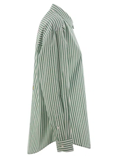 Mc2 Saint Barth Aqua Green Striped Shirt With Embroidered Details
