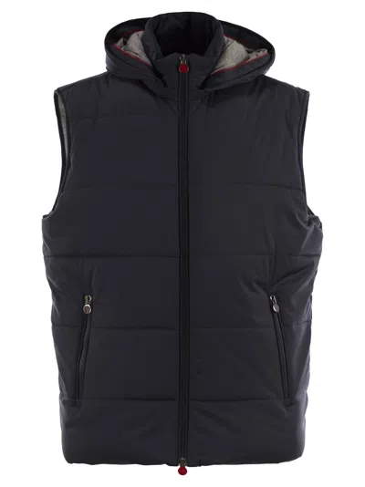 Kiton Hooded Padded Vest With Side Zip Pockets In Blue
