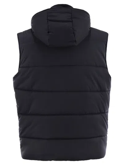 Kiton Hooded Padded Vest With Side Zip Pockets In Blue