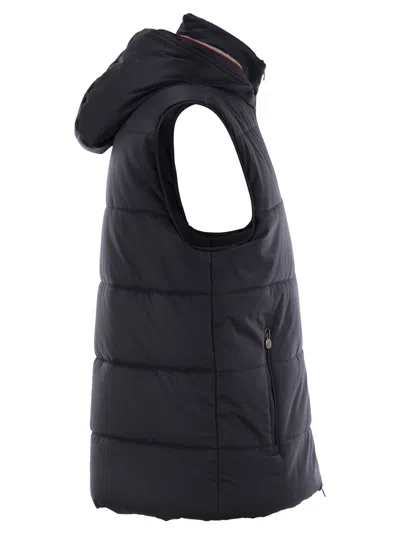 Kiton Hooded Padded Vest With Side Zip Pockets In Blue
