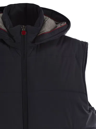 Kiton Hooded Padded Vest With Side Zip Pockets In Blue