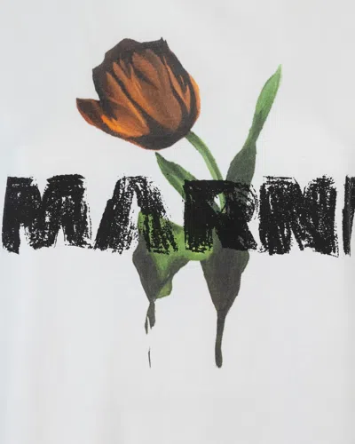 Marni White Crewneck T-shirt With Logo Lettering And Logo Print On The Front