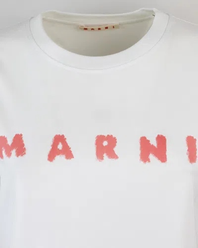 Marni White Jersey T-shirt With Scribbled Logo In White