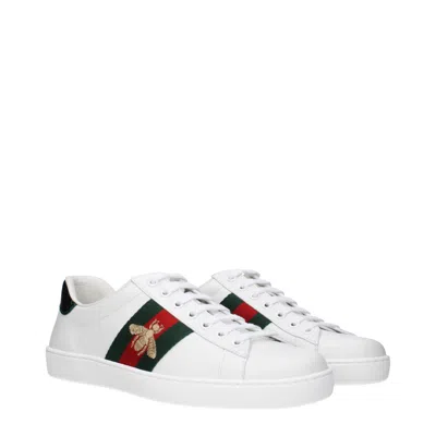 Gucci Mens Bianco Verd Ace Bee-embroidered Leather Low-top Trainers In White