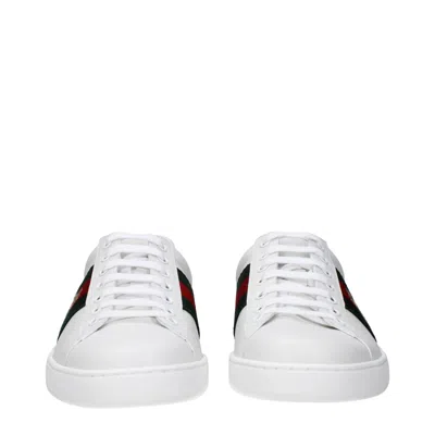 Gucci Mens Bianco Verd Ace Bee-embroidered Leather Low-top Trainers In White