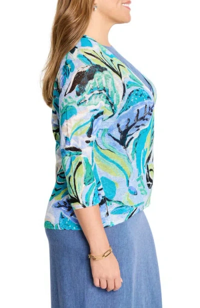 Nic + Zoe Nic+zoe Island Beat 4-way Linen Blend Cardigan In Blue