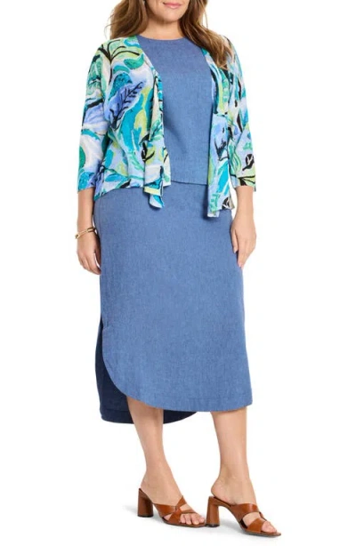 Nic + Zoe Nic+zoe Island Beat 4-way Linen Blend Cardigan In Blue