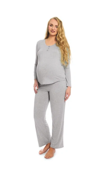 Everly Grey Laina During & After 2-piece Maternity/nursing Sleep Set In Gray