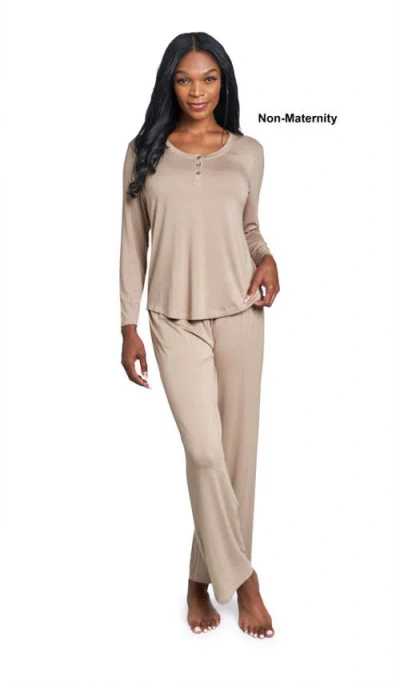 Everly Grey Maternity Laina Top & Pants /nursing Pajama Set In Neutral