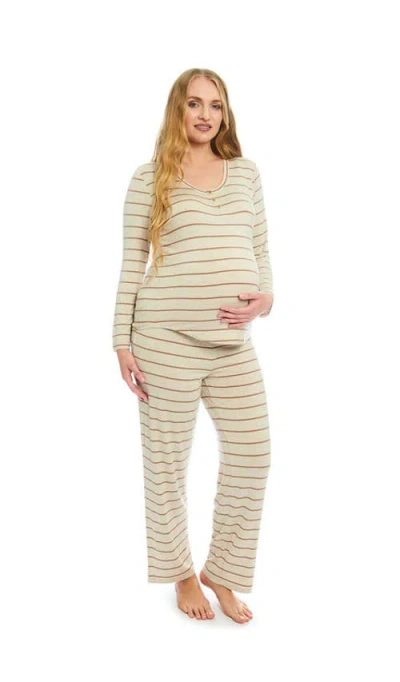Everly Grey Laina During & After 2-piece Maternity/nursing Sleep Set In Neutral