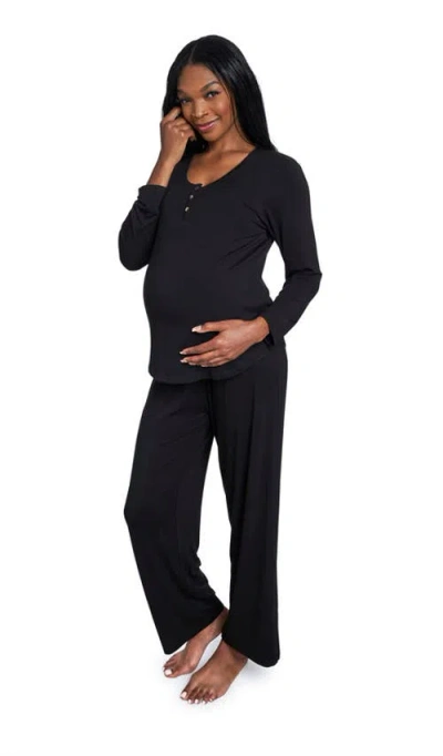Everly Grey Laina During & After 2-piece Maternity/nursing Sleep Set In Black