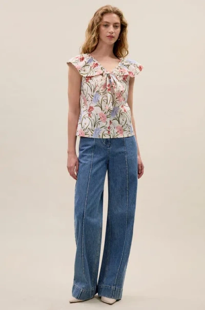 Rebecca Taylor Acosanti Floral Top In Ivory Multi