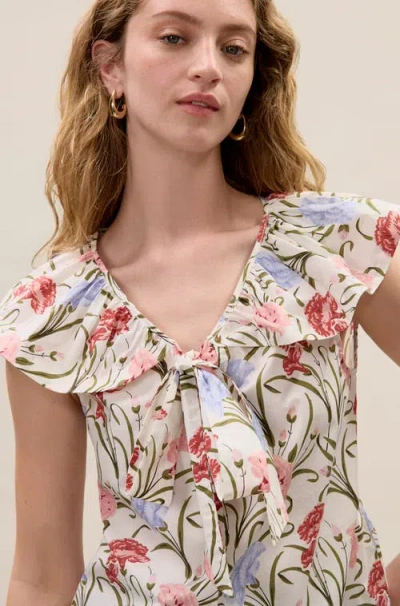 Rebecca Taylor Acosanti Floral Top In Ivory Multi