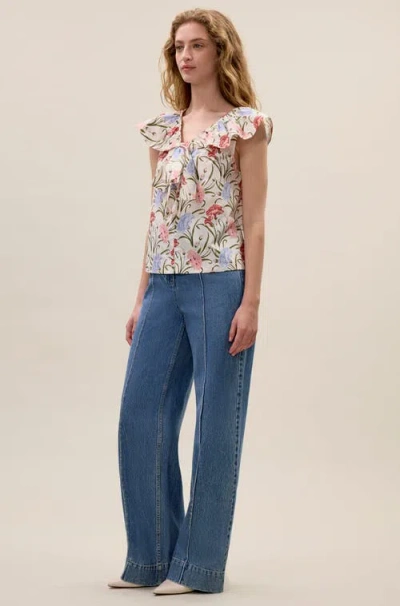 Rebecca Taylor Acosanti Floral Top In Ivory Multi