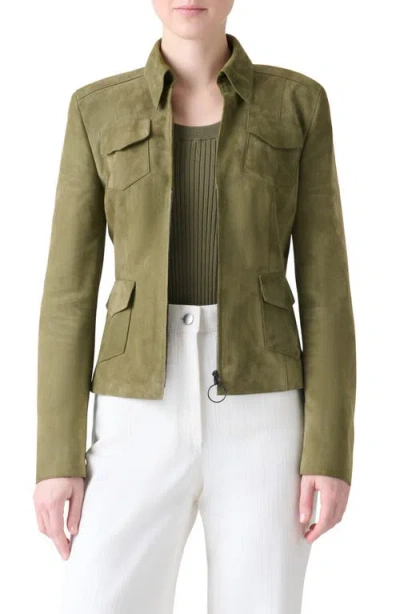 Akris Punto Tailored Zip-front Suede Jacket In Green