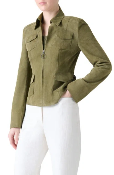 Akris Punto Tailored Zip-front Suede Jacket In Green