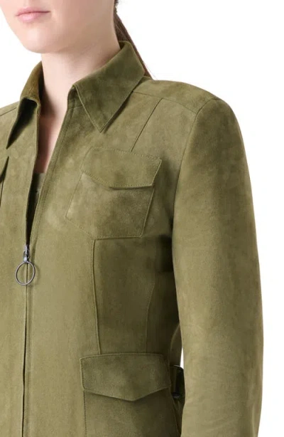 Akris Punto Tailored Zip-front Suede Jacket In Green