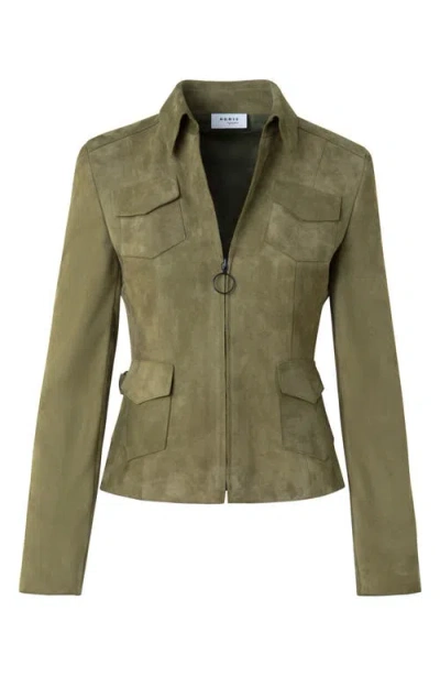 Akris Punto Tailored Zip-front Suede Jacket In Green
